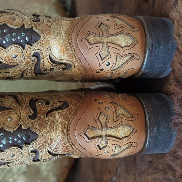 CORRAL C1167 antique tan distressed leather cowgirl western boots square toe 9.5 - Picture 7 of 16